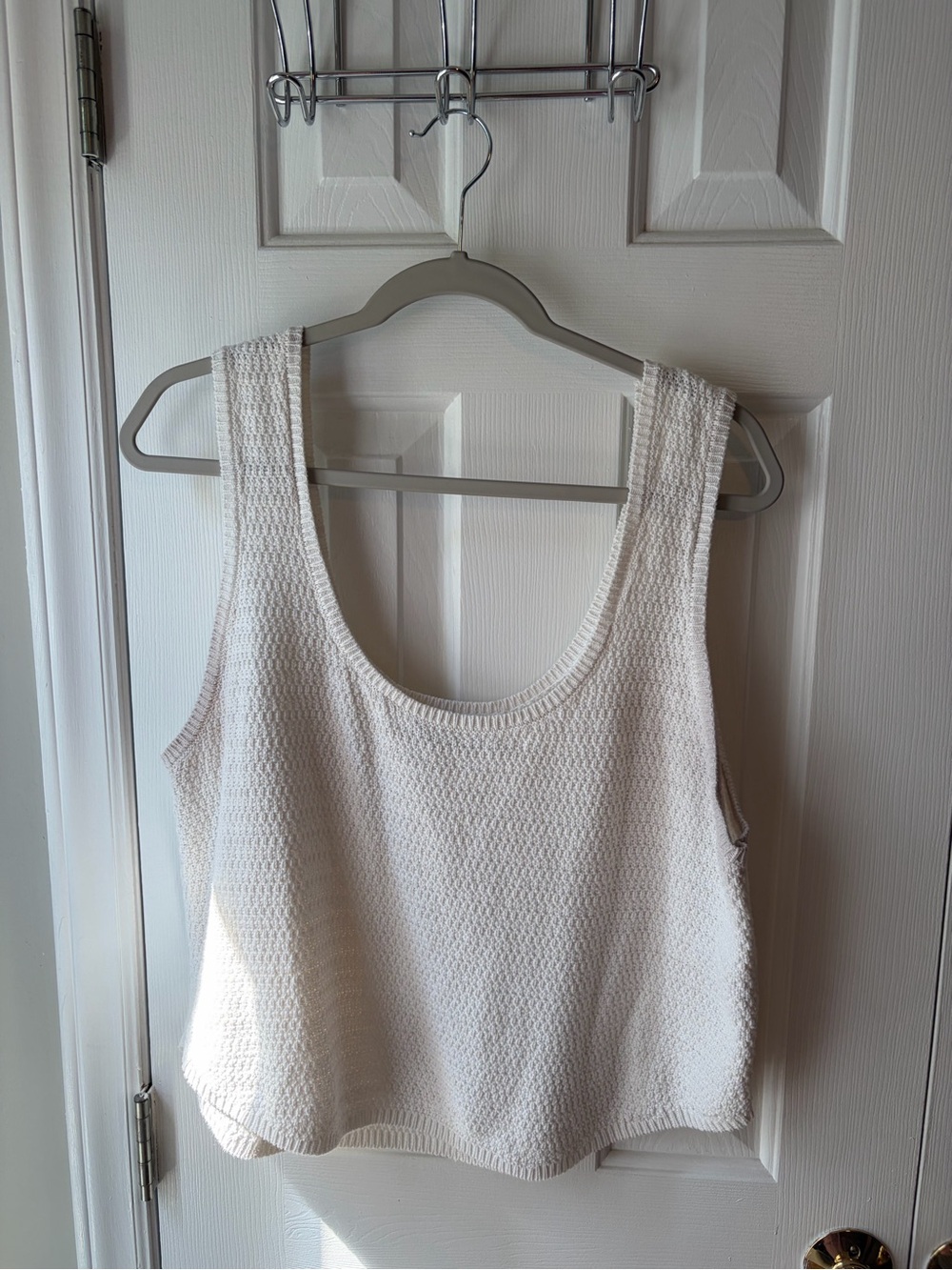 Cream Knit Tank Top - Women's Sleeveless Scoop Neck Crop Top